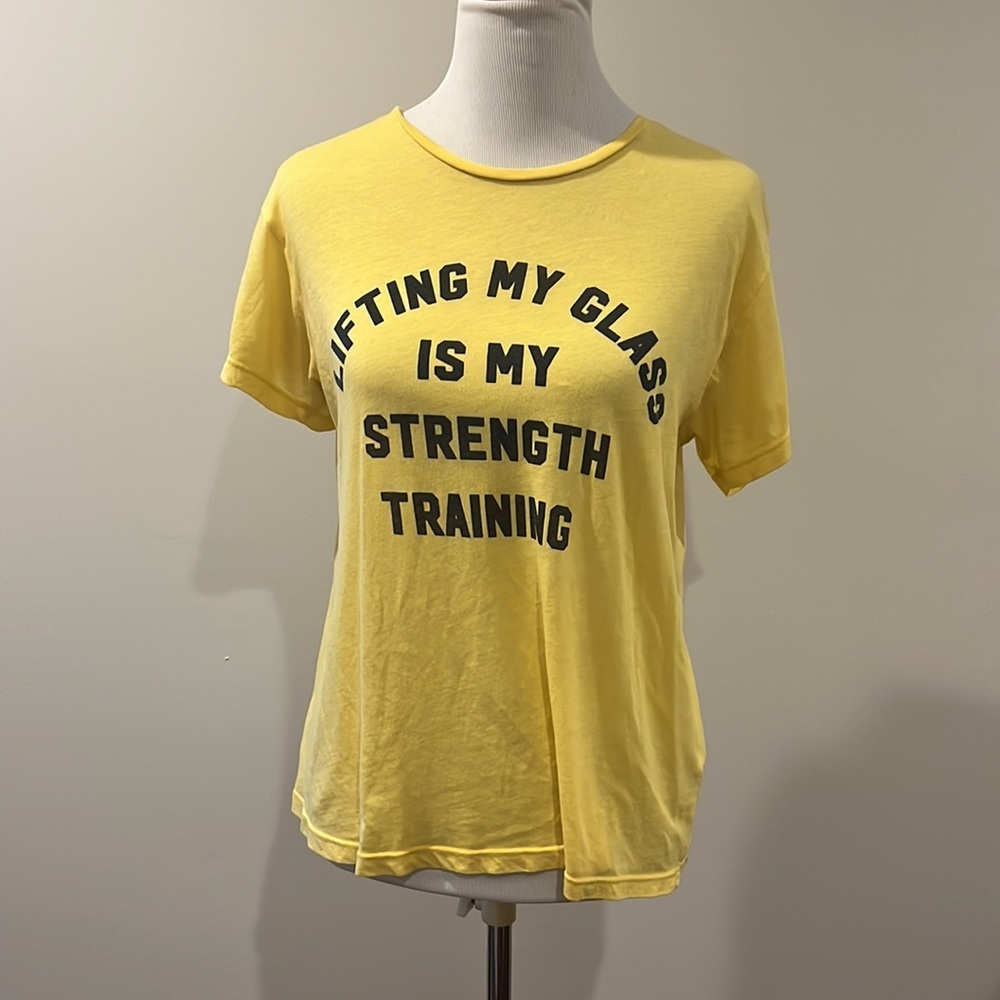 Wildfox Lifting my glass is my strength training Tee Size Small